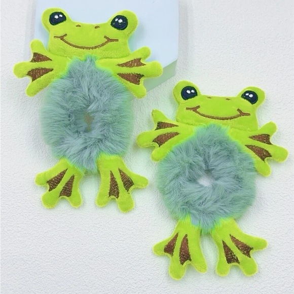 Green Frog Design Hair Scrunchies